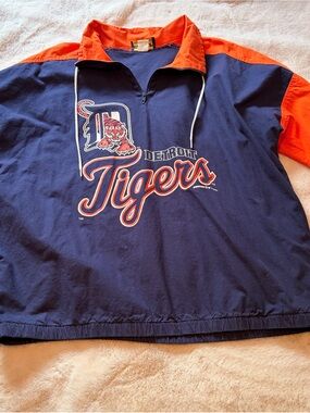 Detroit Tigers Pullover Windbreaker Jacket Blue Orange MLB Size XL